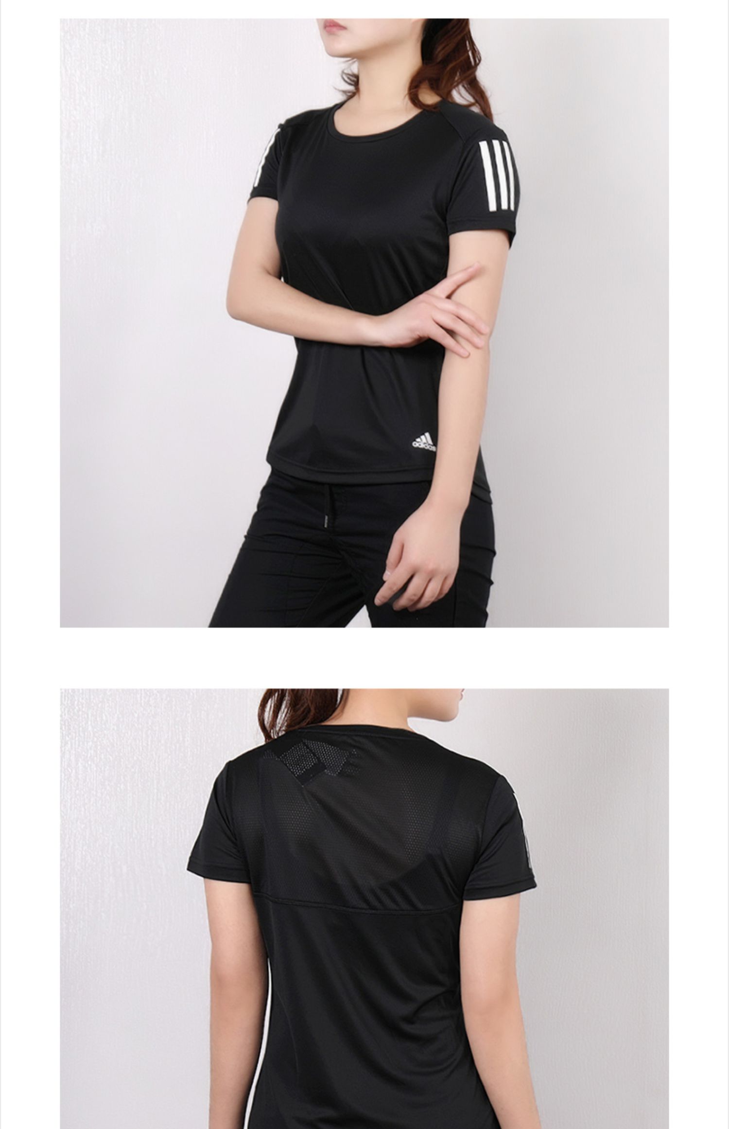 Adidas suit nữ 2019 mùa thu mới chạy quần áo thể dục thoáng khí nửa tay áo thun quần thể thao giản dị - Thể thao sau quần áo chạy bộ nike