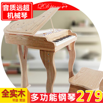 Small Piano Children Woody Triangle Beginner Boy Girl Toys Early Teach Playable Singing With Mike Musical Notation