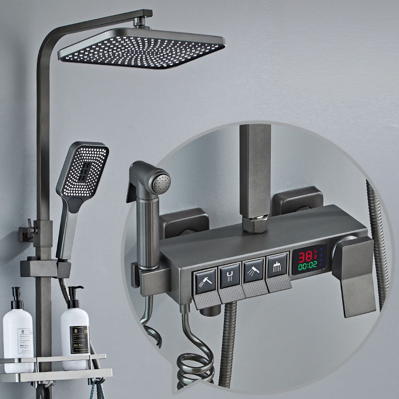 High-Quality Copper Showerhead Solar Water Valve Thermostatic Set with Smart Digital Display for Hot and Cold Water Household Shower