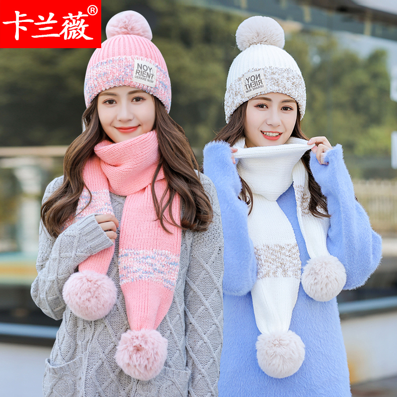 Hat Women Autumn Winter Korean Edition Versatile 2019 New Student Thick Warm Knitted Sweater Hat Scarf Winter Set