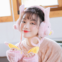 Shake sound plush cartoon earmuffs female winter Korean version of wild ears will move the ears to cover the ears warm the ears cute and cute earmuffs