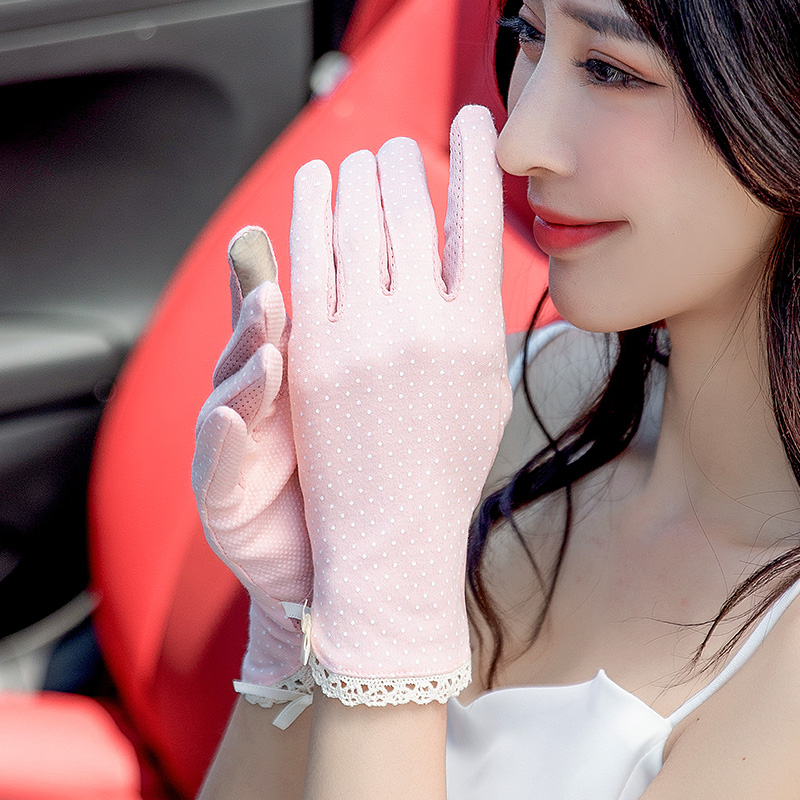 Touch screen sunscreen gloves female summer Han version 100 hitch short section finger riding to drive anti-UV thin section full finger breathable