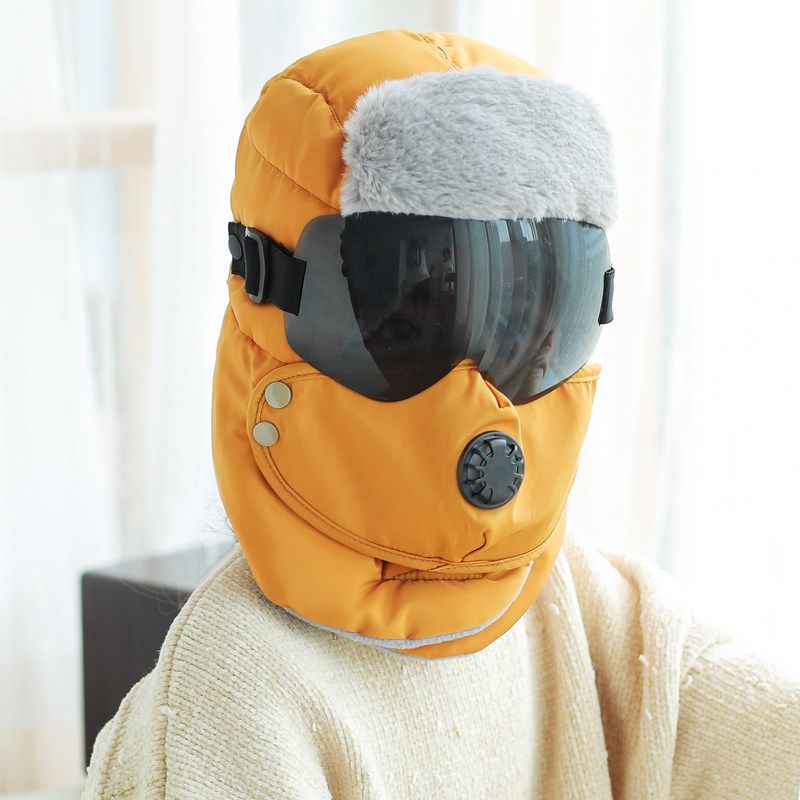 Children's hats winter boys plus velvet thick ear protection cotton hat windproof glasses girls Lei Feng hat children tide