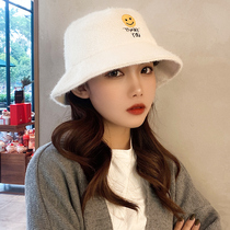 British hat winter plush fishermans hat lady autumn and winter letter embroidery basin hat female tide Joker Japanese ins