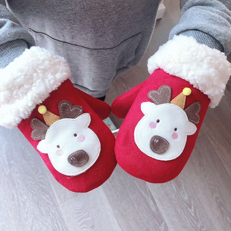 Children's gloves winter warm thickened velvet boys and girls 3-8 years old baby cute outdoor finger children all-inclusive