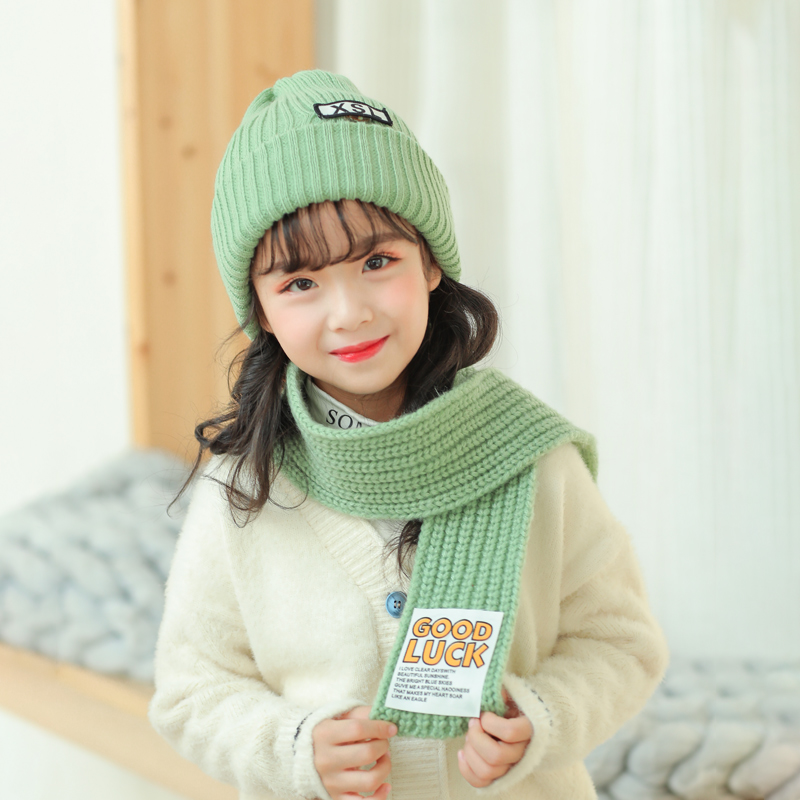 Children's hat scarf suit winter boy girl warm knit wool line hat scarf two sets of Korean version wave