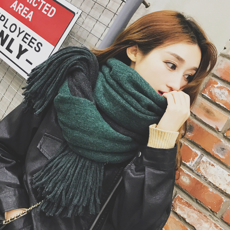 Scarf female winter Korean version all-match dual-use double-sided solid color shawl student long version thickened warm scarf autumn and winter