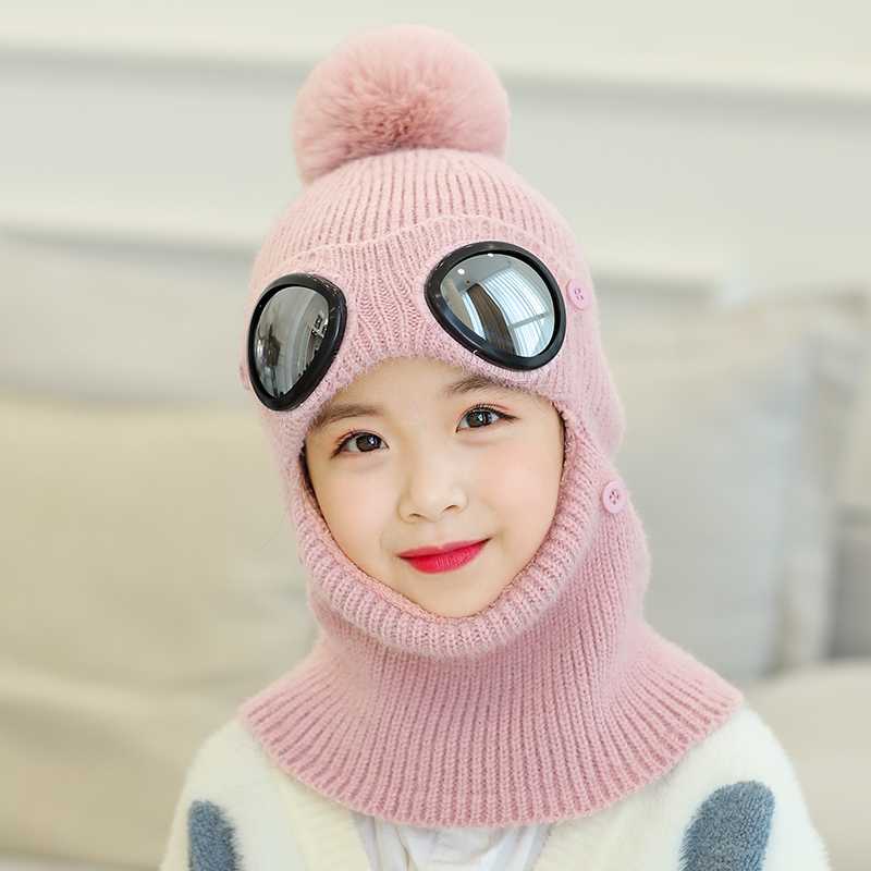 Children's hat autumn winter girl's windproof protective ear integrated hair line cap with suede warm surrounding neck child male baby hat