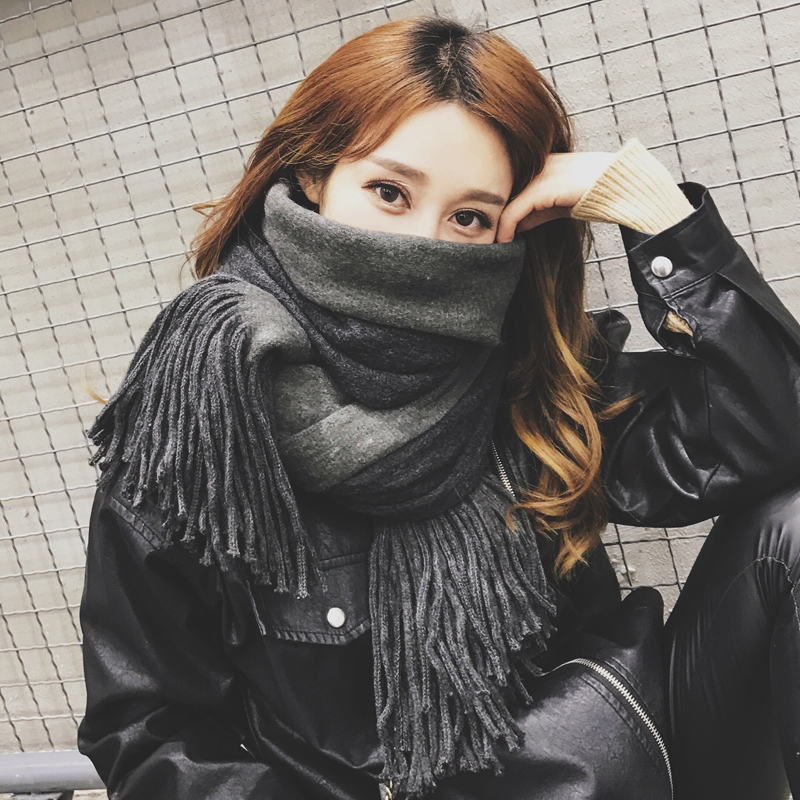 Autumn and winter ultra-long Korean solid color scarf female winter students wild warm thick Korean version of the large shawl dual-use