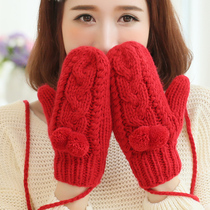 Handmade Korean knitted wool cute big ball twist gloves female students thick warm neck in autumn and winter