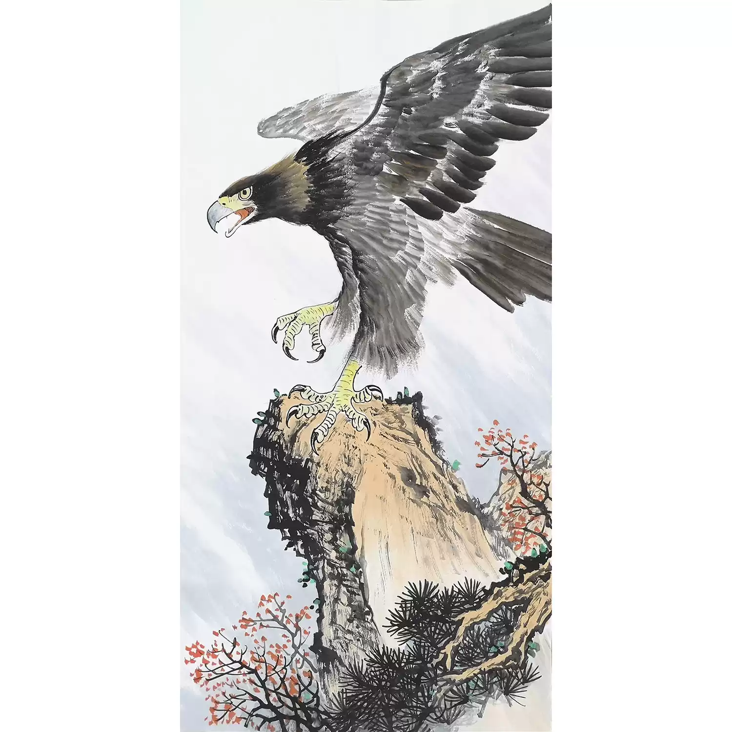 手繪大展宏圖掛畫手工雄鷹展翅畫高瞻遠矚畫傳統鬆鷹圖老鷹畫-淘寶