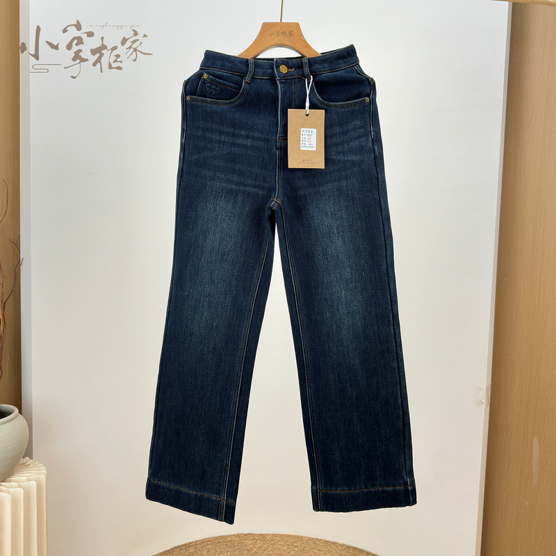 Little Shopkeeper's Choice: Huahua S937 Winter Clothing 2026 Denim Thickened Fleece High-Waisted Brushed Pants for Petite Sizes, Length 96