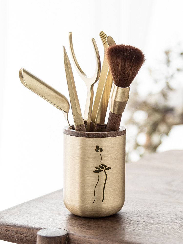 Pure copper high-end tea ceremony six gentlemen tea set household tea barrel tea art accessories tea clip tea spoon tea knife accessories