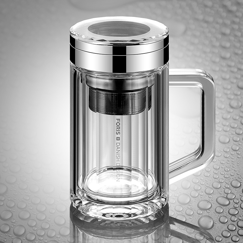 Crystal Glass Cups Men's Handle Cups Business Office Home Filter Tea Cup Handle Water Cup Insulation-Taobao