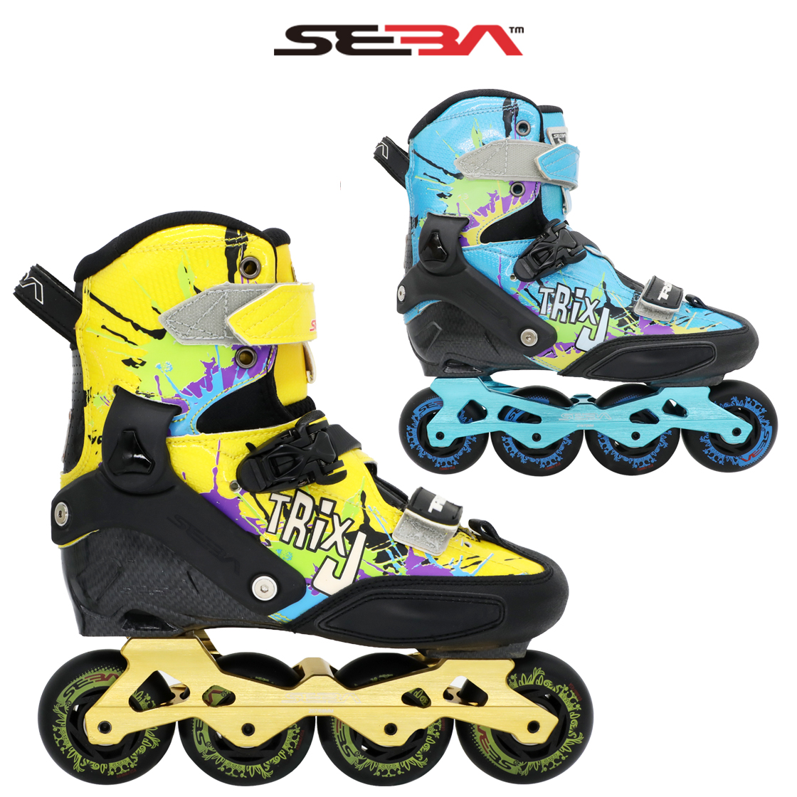 MigaSEBA Santa BTRIX-j blue yellow Teenagers Children High-end Brushed Street Flat Flower Shoes Professional Skate Shoes