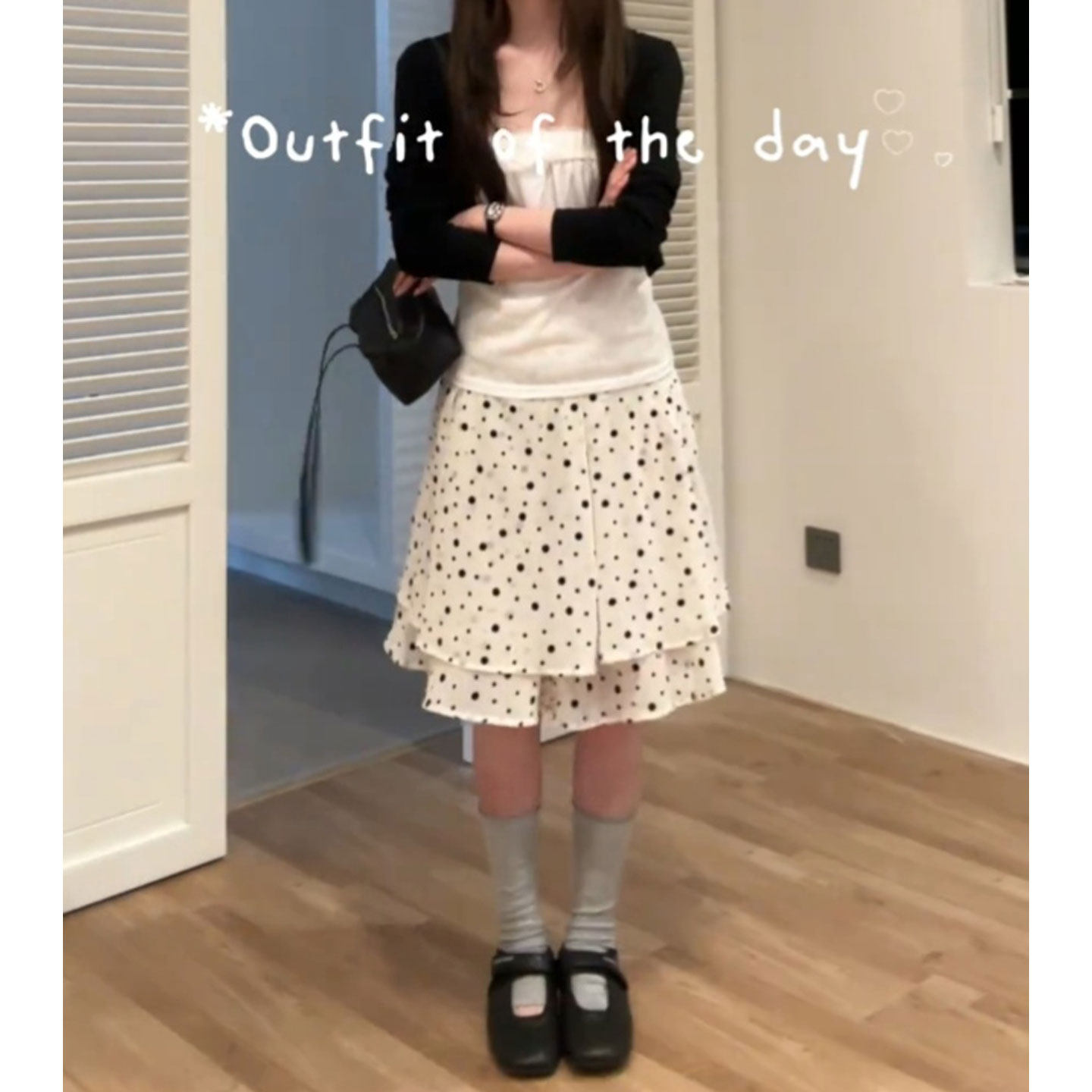 韩系ins风时尚波点蛋糕半身裙女拼接双层高腰气质减龄百搭a字短裙