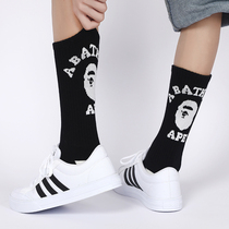 Bape ape head sports socks thickened towel bottom stockings cotton black mens tide socks street basketball socks high tube