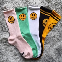 Drew House smiley socks Justin Bieber European and American street fashion brand high tube long cotton mens and womens sports socks