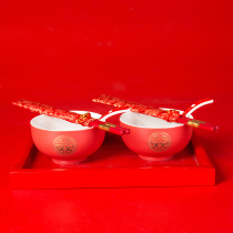 Wedding bowl wedding wedding Dragon Phoenix bowl chopsticks set woman dowry a pair of ceramic cup red tea cup