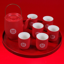 Wedding teapot tea cup set high-grade red reverence teacup tea set tray wedding pair tea bowl dowry