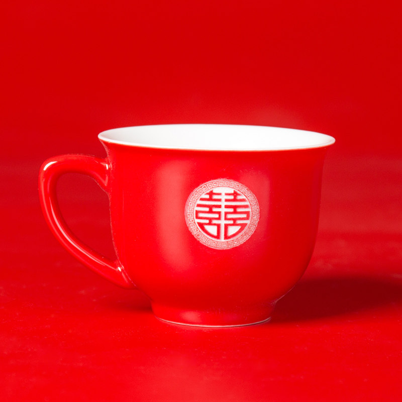 China Red Wedding Tea Cup Ceramic Red Double Happiness Small Cup Wedding Tea Ware Dragon Phoenix Wine Tea Cup Festive Tea Cup