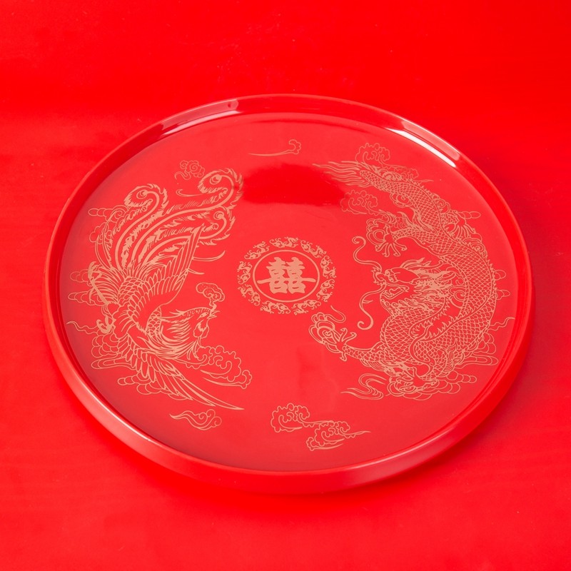 Ceramic Tea Tray Wedding Celebration Red tray Wedding Round Square Venerable Tea Tray Toast tray Festive Candy Tray Water Fruit Tray