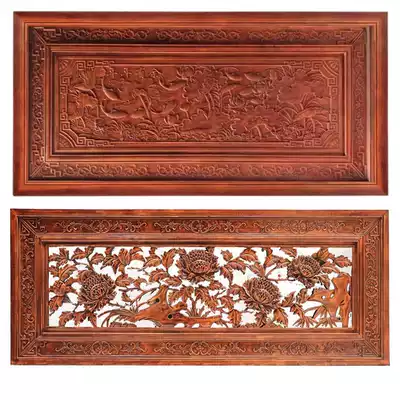 Dongyang wood carving new Chinese solid wood flower grid screen partition porch living room TV background wall antique doors and windows hollowed out