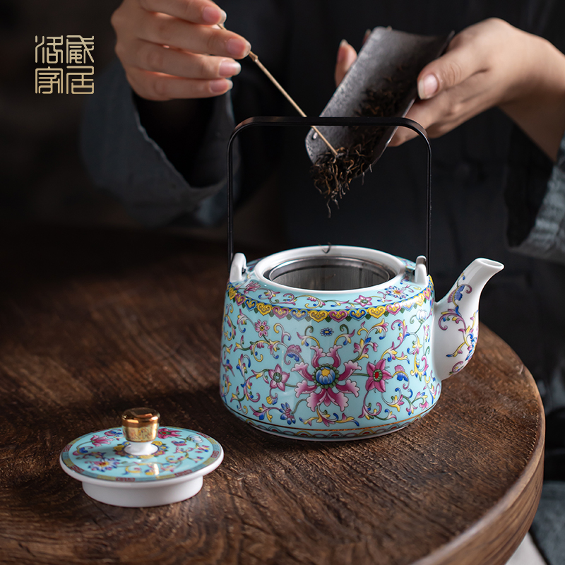 Tea set home sitting room colored enamel teapot jingdezhen ceramic teapot teacup high end of a complete set of Tea service