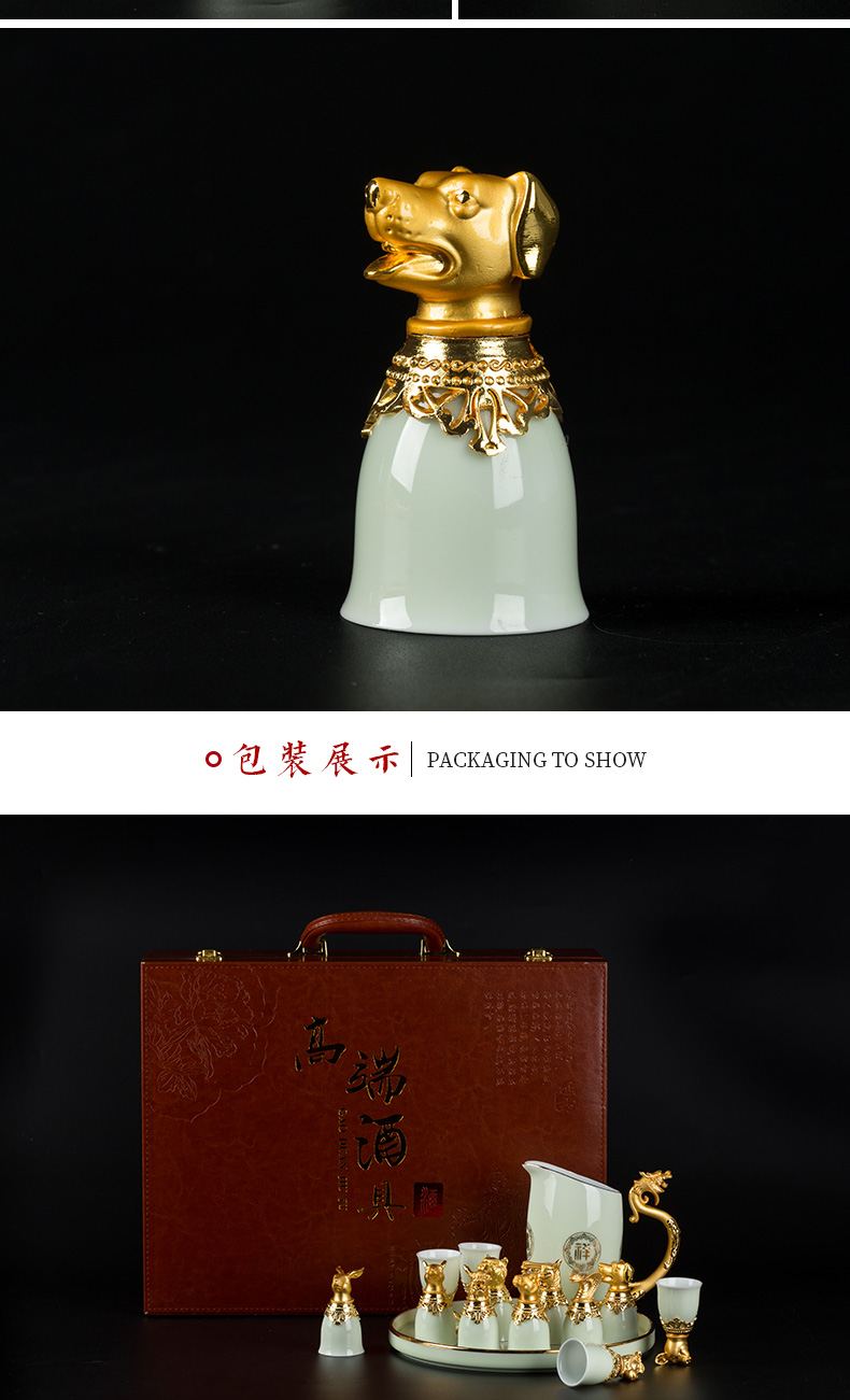 Jingdezhen wine suits for Chinese style Chinese zodiac animal heads liquor cup of wine and wine of archaize ceramic gifts