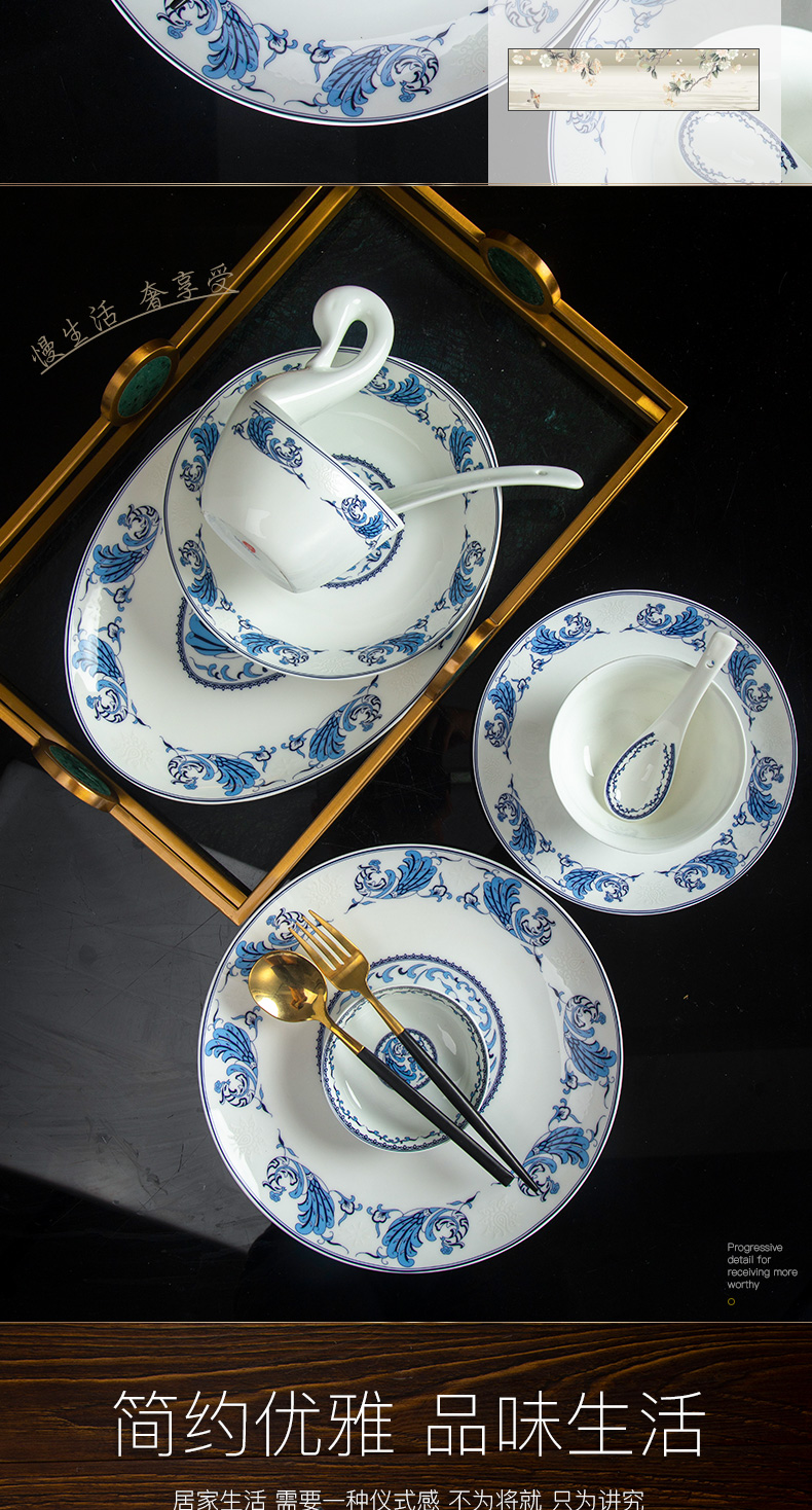 Touch the floor clearance 】 【 jingdezhen blue and white porcelain tableware suit household ipads high - grade Chinese chopsticks dishes dishes