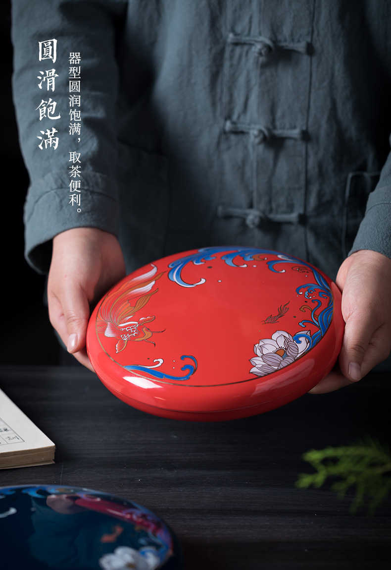 Blower, tea cake caddy fixings jingdezhen ceramic household seal pot Chinese tea pot creative storage tanks