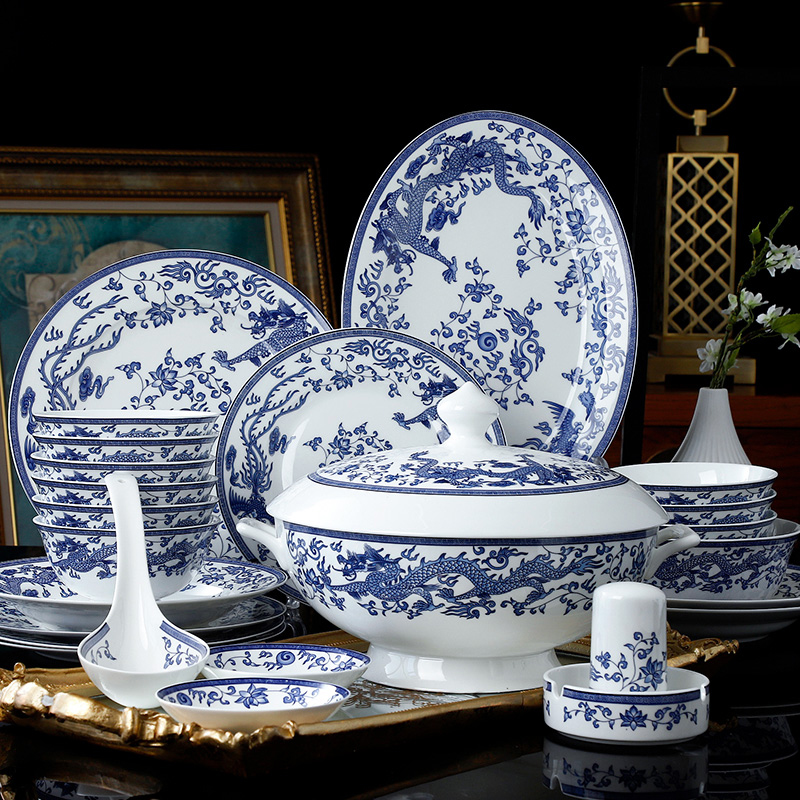 Jingdezhen blue and white porcelain tableware suit ipads bowls dishes suit dishes chopsticks combination Chinese ceramic plate