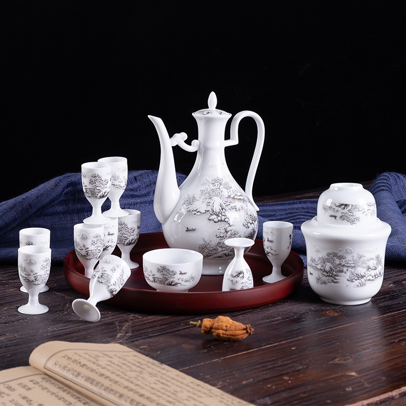 Wine, Wine package antique Chinese style household ceramics temperature warm hot hip flask and cup of a complete set of small a small handleless Wine cup