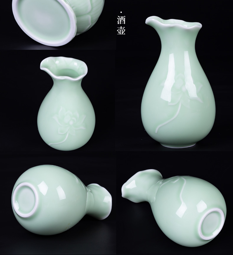 Jingdezhen ceramic temperature wine pot of wine suit green glaze hot hot wine warm hip home wine and rice wine liquor cup