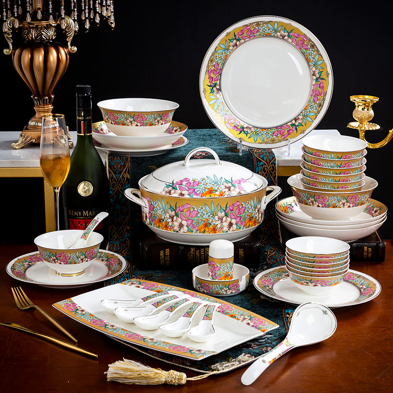 The dishes suit household light key-2 luxury Chinese jingdezhen porcelain ipads contracted wind dishes combination of high - grade housewarming tableware