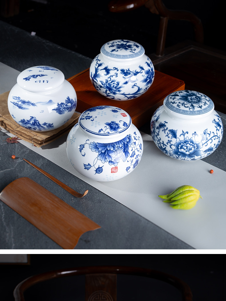 Number, jingdezhen ceramic medium caddy fixings POTS sealed drum high - white porcelain jar of blue and white porcelain storage tanks