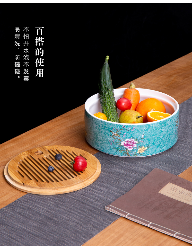 Pick flowers, ceramic tea tray was circular storage disc storage plate Chinese kung fu tea set dry small tea saucer bamboo plate