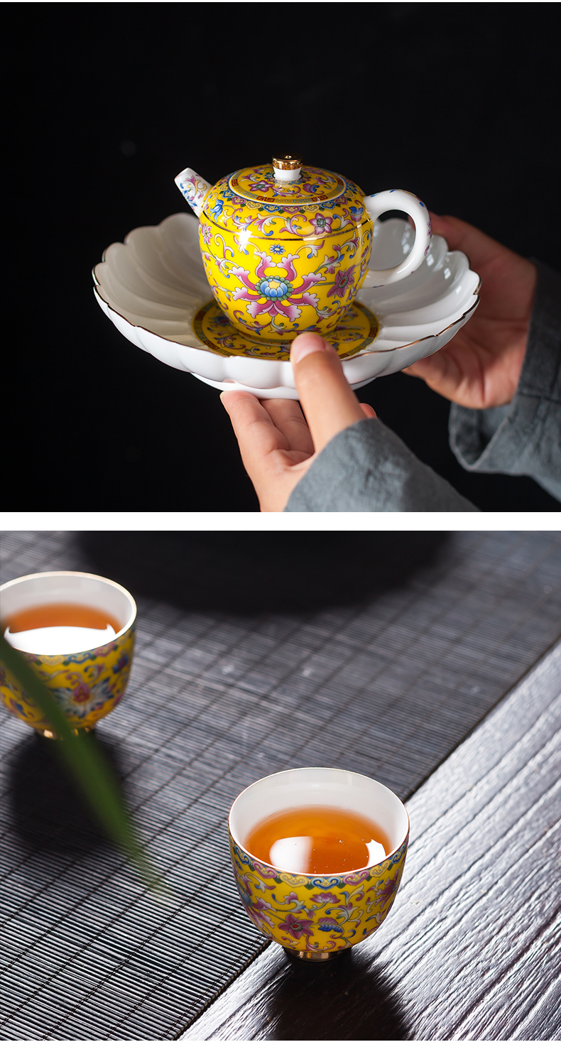 Colored enamel kung fu tea set a visitor household dry terms plate of jingdezhen ceramic high - grade tea teapot teacup