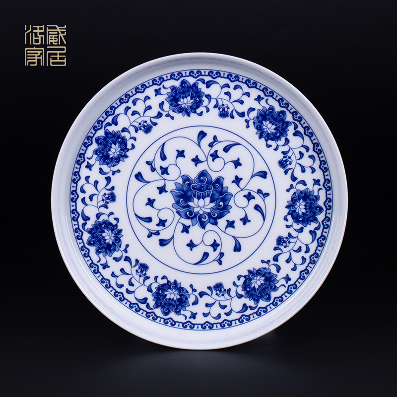 Circular tray tea tray, ceramics jingdezhen porcelain tea sets tea tray was domestic large - sized ceramic dish of tea accessories