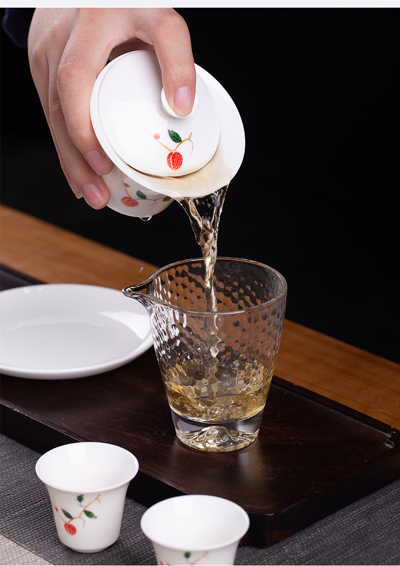 Litchi, tea set suit household jingdezhen ceramic tea tureen small Chinese kungfu tea of a complete set of gift boxes