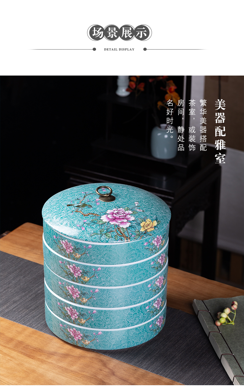 , pick flowers large jingdezhen ceramic seal pot pu 'er tea cake white tea boxes the layers of as cans