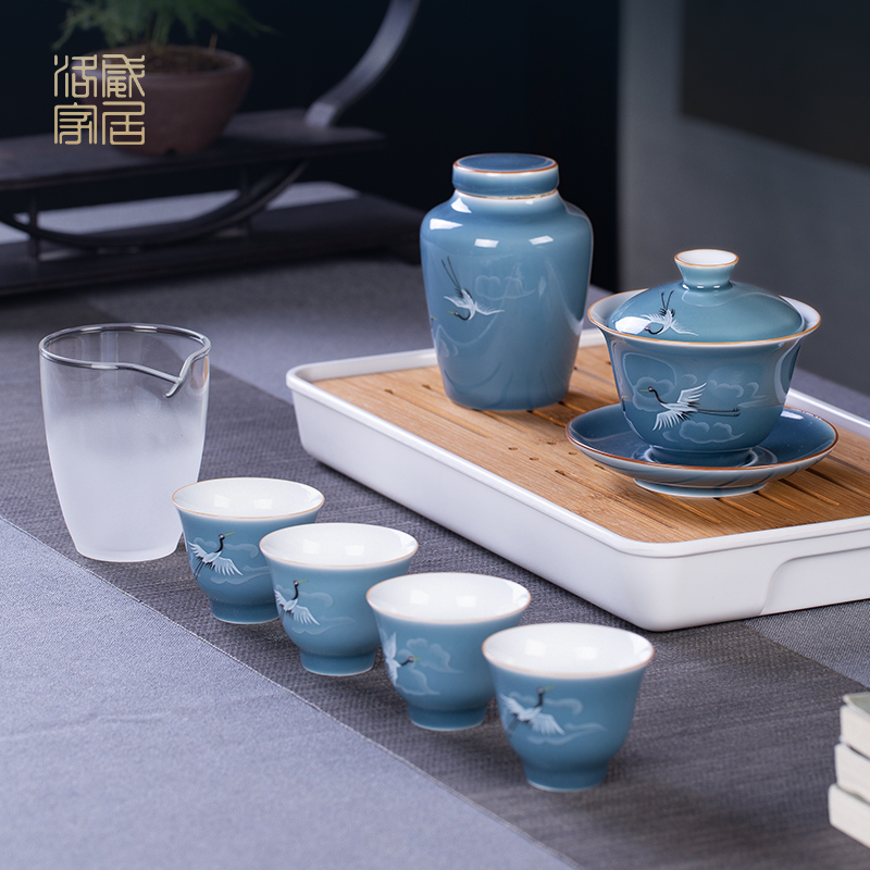 , portable kung fu tea tureen tea set household JingDe ceramics fair keller cup tea tray gifts