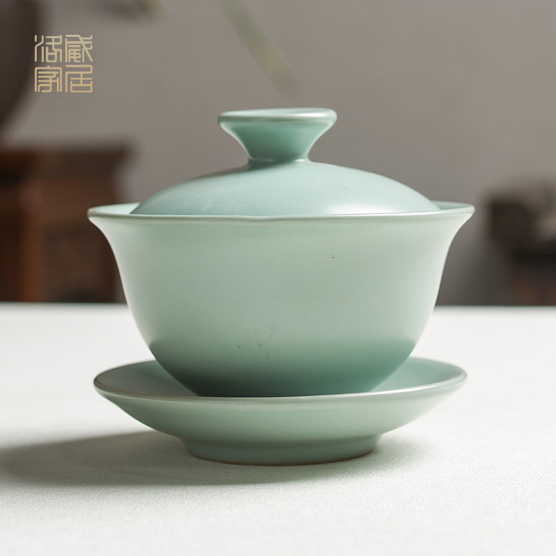 Lowe Gai Bowl Tea Cup Ceramic Large Single Three Cai Tea Bowl Open Tablets Can raise high-end Kung Fu Tea Set Ru Kiln