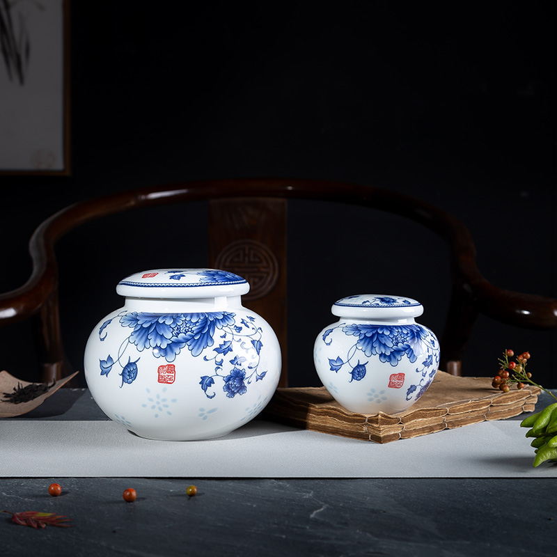 Number, jingdezhen ceramic medium caddy fixings POTS sealed drum high - white porcelain jar of blue and white porcelain storage tanks