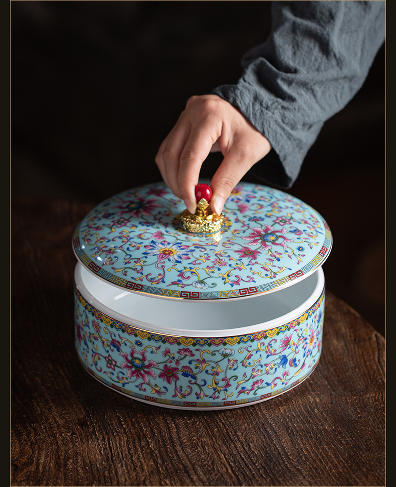 The colored enamel caddy fixings jingdezhen ceramic seal pot of tea cake storage tanks boutique gift boxes aneroid jar