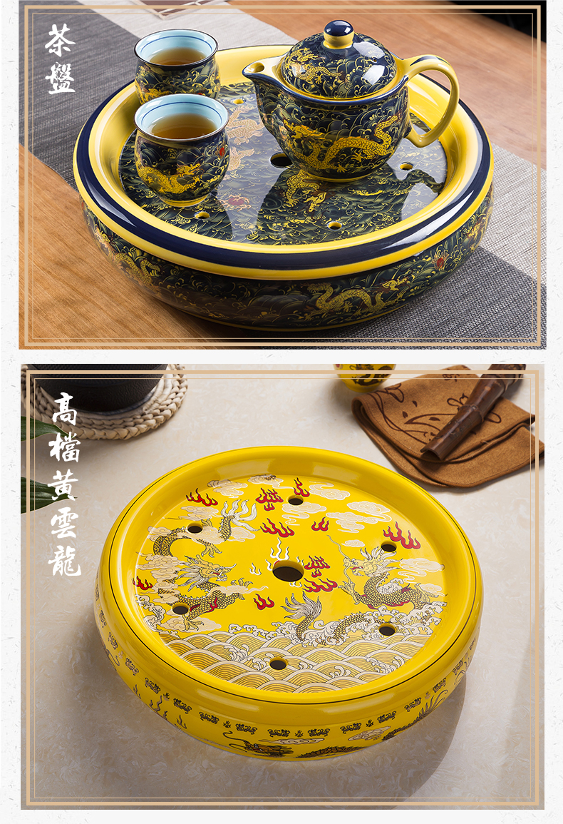 , ceramic household ground round large double dragon saucer dish of jingdezhen porcelain tea set accessories single plate