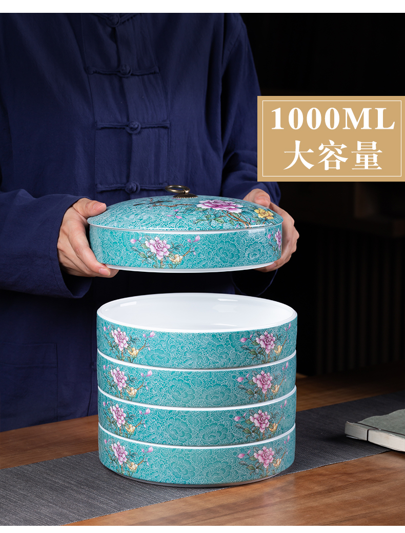 , pick flowers large jingdezhen ceramic seal pot pu 'er tea cake white tea boxes the layers of as cans