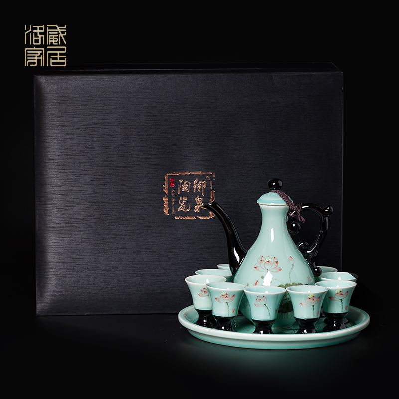 Blower, wine package celadon liquor cup home a koubei hand - made small glass Chinese wind ceramic wine