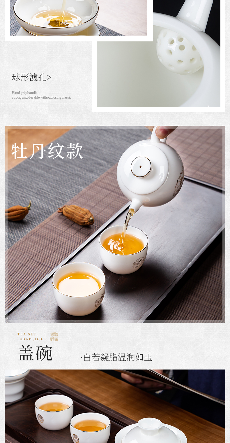 , white porcelain kung fu tea set suit household set of jingdezhen tea Chinese tea cup lid bowl gift box