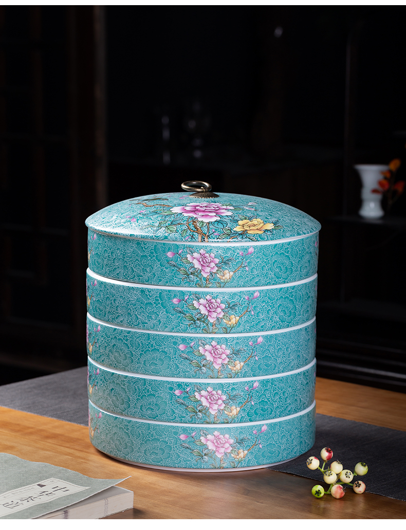 , pick flowers large jingdezhen ceramic seal pot pu 'er tea cake white tea boxes the layers of as cans